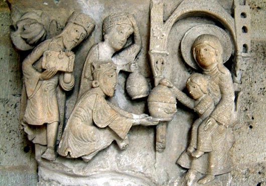 Aanbidding der Wijzen. Kapiteel, 12de eeuw. Autun, Muse Rolin.