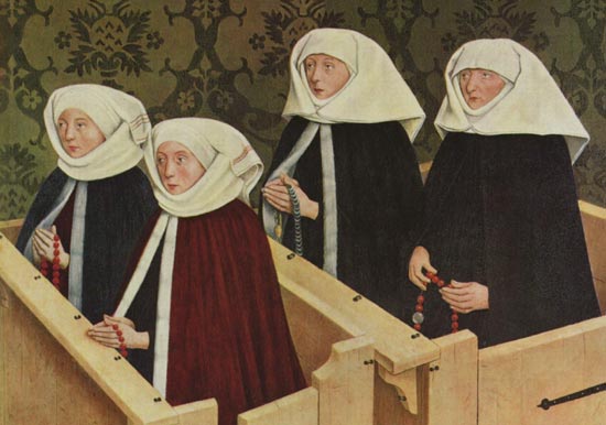 Zusters samen in gebed. F. Herlin, 1462. Altaarretabel. Nrdlingen, Stdtisches Museum.