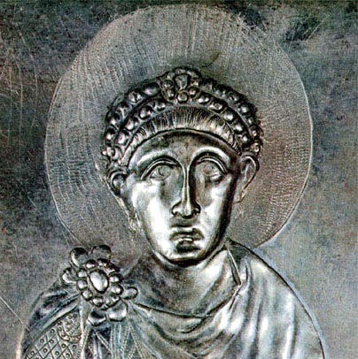 Keizer Theodosius I (Zilveren missiorium, 388. Madrid, Academia de la Historia)