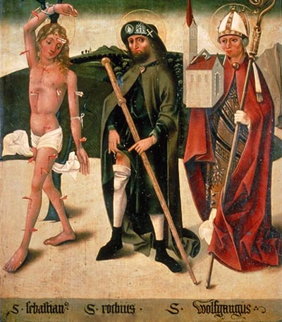 St. Sebastiaan, St. Rochus en St. Wolfgang. Bad Aussee, 1475. 