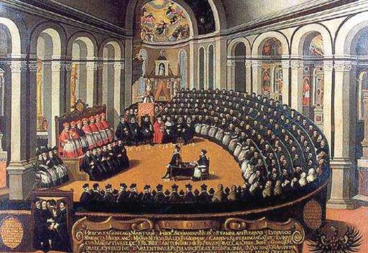 Een sessie van het Concilie van Trente, 1563.