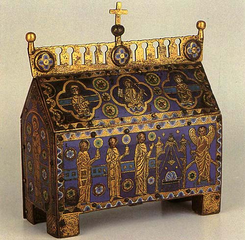 reliekschrijn van verguld en geëmailleerd koper. Limoges. 13de eeuw.