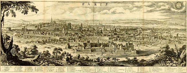 panoramische kaart van Parijs. Mattheus Merian, 1660.