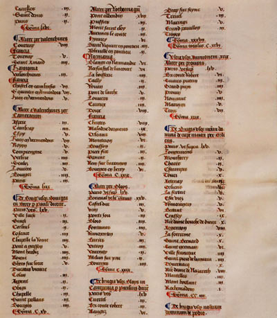een pagina uit de Itinerarium Brugense. Gent, Rijksuniversiteit Bibliotheek, ms. nr 13.