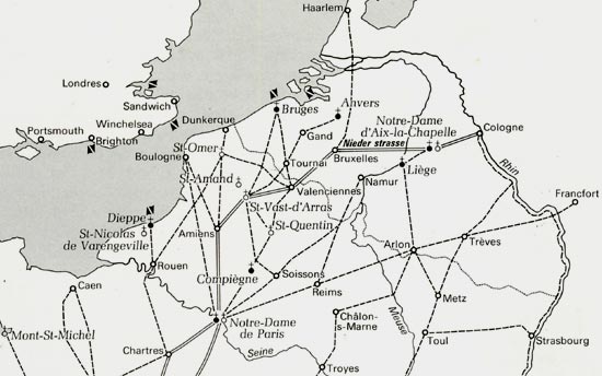 het pelgrimswegennet in België en noordelijk Frankrijk (R. de la Coste-Messelière, 1985)