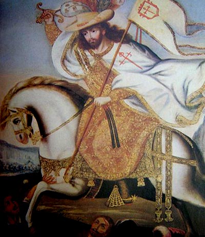 St. Jakob voorgesteld als ridder van de aan hem toegewijde orde. 17de eeuws schilderij.