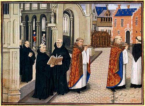processie met reliekschrijn van St. Hubertus. Miniatuur, 1463