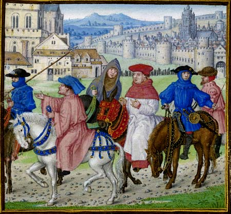 edellieden bij het pelgrimsoord Canterbury. Miniatuur, 1455. Londen, British Library