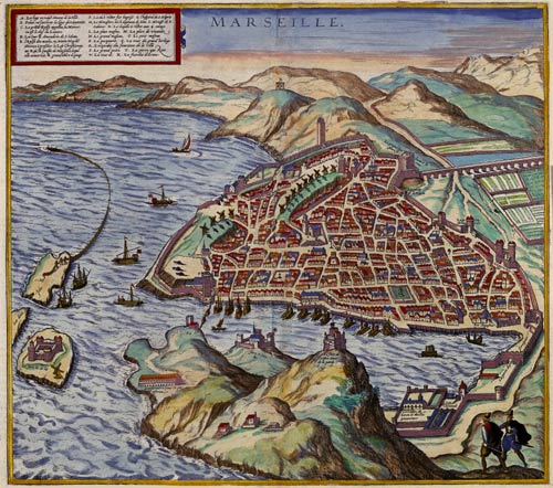 De haven van Marseille. Braun & Hogenberg. Kaart 'Civitates Orbis Terrarum' (1575)