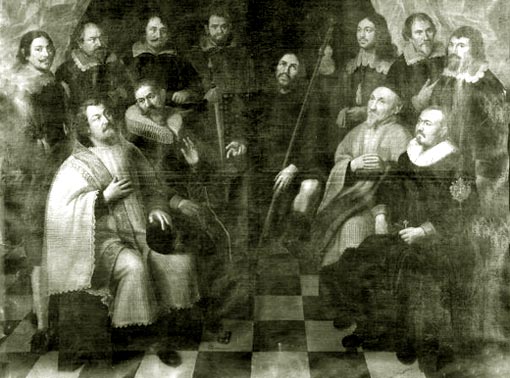 St.-Jakobus omringd door de leden van de Jakobsgilde. A. Bloemaert, 1642 (Leuven, St.- Jakobskerk)