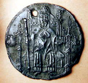 medaille met zittende Jakobus