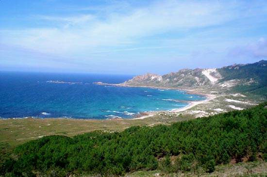 het strand bij Cap Finisterre (Costa de la Muerte), waar de pelgrims schelpen zochten 