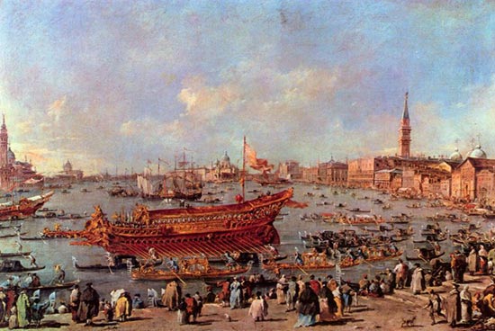 Galeischip in de haven van Venetië. Francesco Guardi, 1775 (Parijs, Louvre)