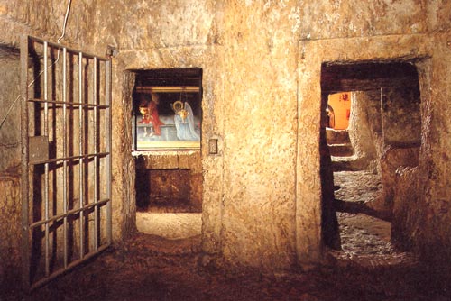 De gevangenis van jezus, onder de kerk van St.-Petrus in Gallicantu