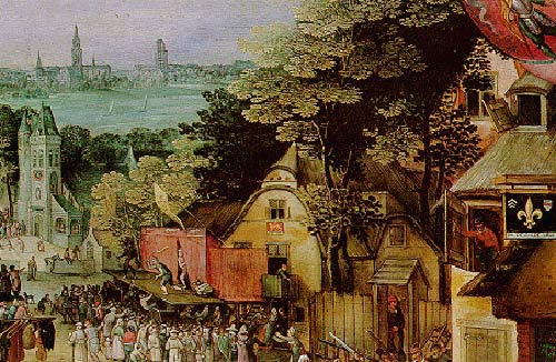 Vlaamse kermis met een openlucht-wagenspel. David Vinckboons (1576 - 1629)