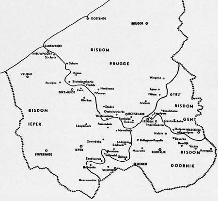 De 4 bisdommen die West-Vlaanderen bestrijken tussen 1559 en 1802