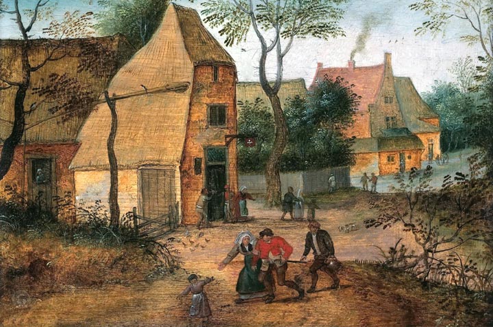 Pieter Brueghel de Jonge. Tafereel bij de herberg. Begin 17de eeuw.