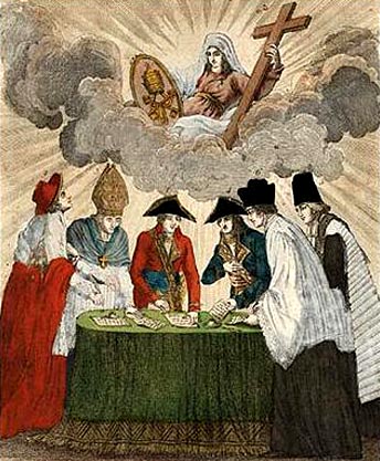 ondertekening van het Concordaat tussen kerk en Staat door 1ste Consul Napoleon en vertegenwoordigers van de clerus