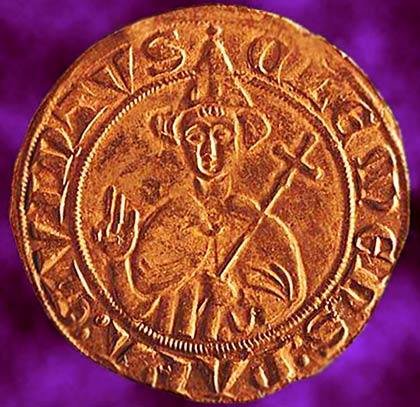 Gouden munt van paus Clemens V, geslagen in Sorgues in 1310