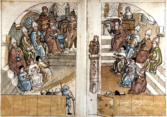 Het Concilie van Konstanz (1460-65). Ulrich Richental, ca. 1460 (Konstanz, Rosgartenmuseum).