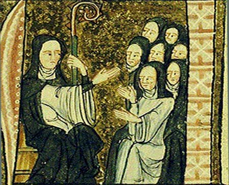 Priores met haar medezusters. Miniatuur van 1160