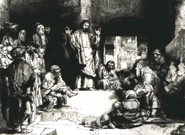 De prediking van Jezus. Rembrandt van Rijn. Ets, 1652. Amsterdam, Rijksprentenkabinet