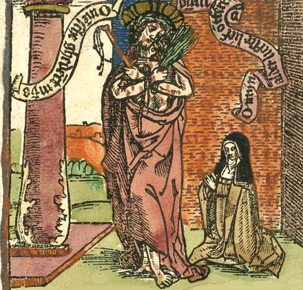 Zuster aanbidt de lijdende Christus. Miniatuur, 1520