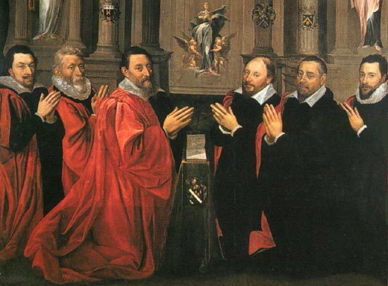 Groep biddende stadsschepenen. Guillaume Dumée, 1614. Parijs, Musée Carnavalet.