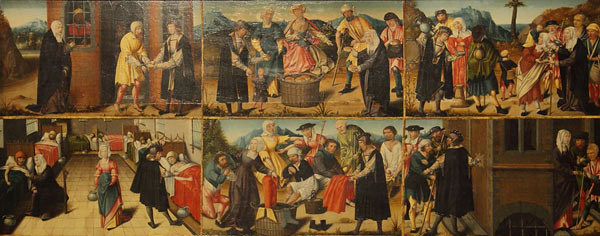 De werken van barmhartigheid. De Meester van de Levensbron. Noord-Nederland, 16de eeuw