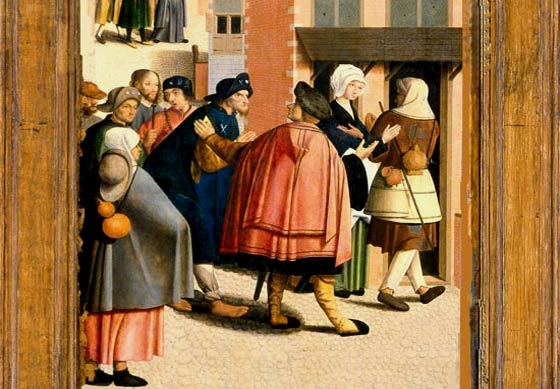 Onthaal van pelgrims in een gasthuis. De Meester van Alkmaar, 1504. Amsterdam, Rijksmuseum.