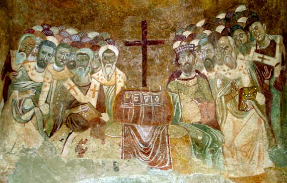 Het 1ste Concilie van Nicea (325). Fresco. Myra (nu Demre), St.-Nicolaaskerk.
