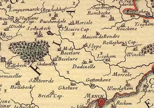detail van kaart Vlaanderen (G.Sanson, 1674)