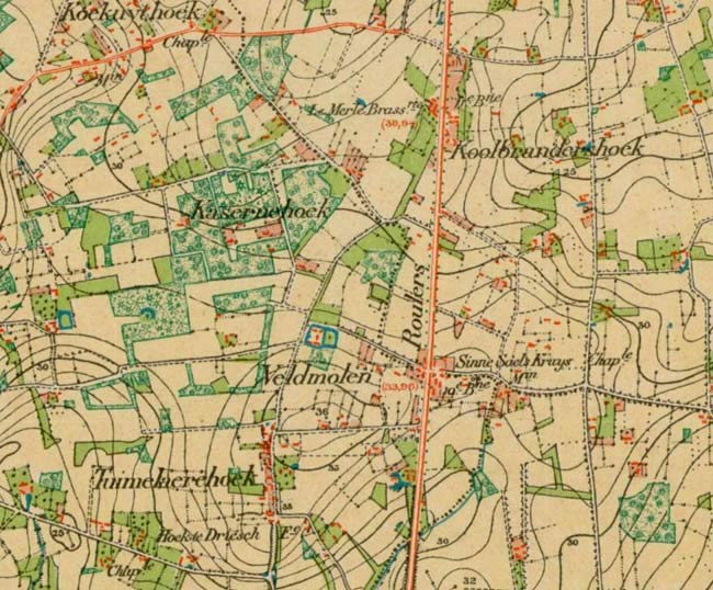 De Tuimelaerehoek in Moorslede, op een kaart van 1873.