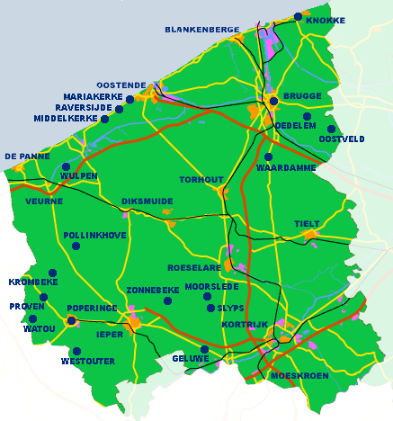 kaart van West-Vlaanderen