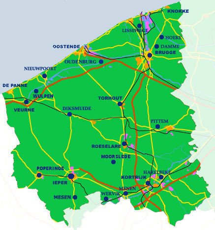 kaart van West-Vlaanderen
