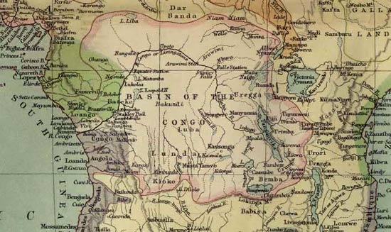 kaart van Midden-Afrika, 1885