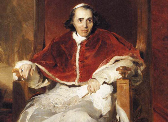 Paus Pius VII, die in 1801 de bisdommen herschikte. Thomas Lawrence, 1819. Windsor Castle, Koninklijke Collectie