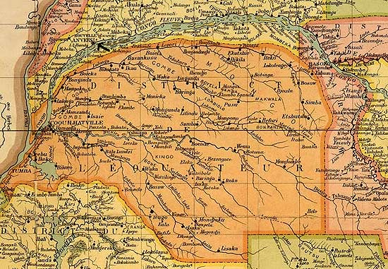 landkaart van Congo (1907), met Nouvelle-Anvers links boven Basankusu