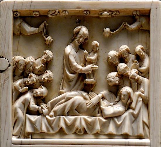 het inslapen van Maria. Ivoren diptiek, 13de eeuw. Parijs, Louvre 