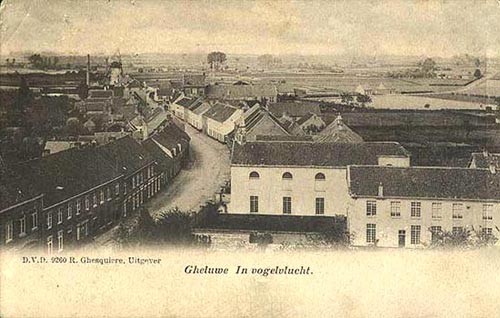 rechts vooraan de verdwenen gebouwen van het plaatselijk rustoord (1843)