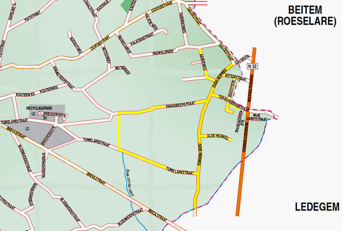 De Tuimelare op het officiëel stratenplan 2019 - 2020 van de gemeente Moorslede