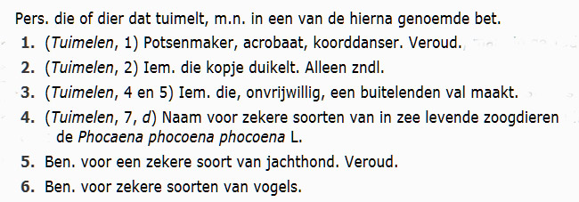 Betekenissen van 'tuimelaar' in het middelnederlands Woordenboek (MNW)