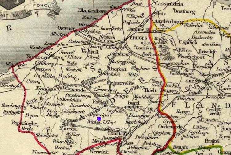 De Tuimelare op een kaart van Belgïe van de Britse cartograaf John Tallis uit 1851! Moorslede blijft onvermeld...