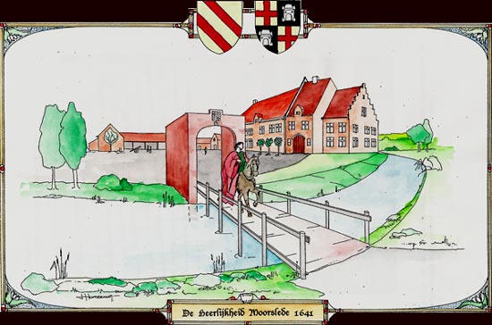 Reconstructie-tekening van het kasteel van Moorslede in 1641 (Ludo Hameeuw)